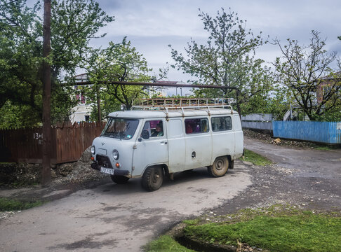Imereti province, Georgia - April 23, 2015: Russian UAZ 452 Minibus in Georgia