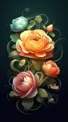 Cute Ranunculus blooming flower. Vibrant colorful floral design with beautiful flower. Generative AI