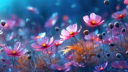 Cosmos flowers in floral spring background. Generative AI
