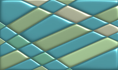 Blue Green mosaic ceramic metallic tiles wall for background, 3D illustration.