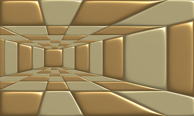 tiles square Gold metallic as  perspective background pattern, 3D illustration.