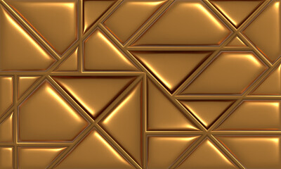 triangle tiles square Gold metallic as background pattern, 3D illustration.