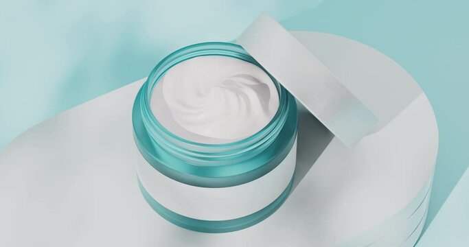 Cosmetic product for skin care. Cream jar with opening lid. Seamlessly looped video.
