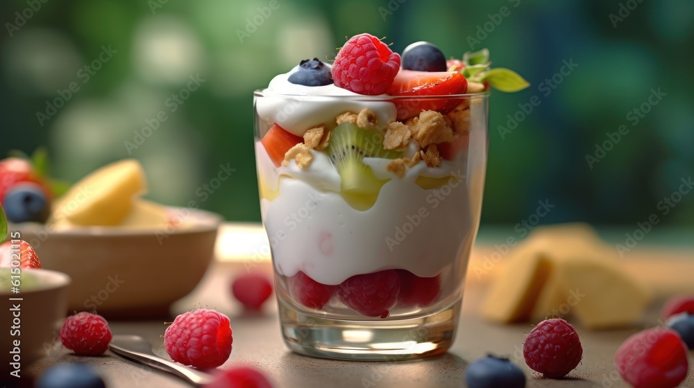 Wall mural cream with berries HD 8K wallpaper Stock Photographic Image