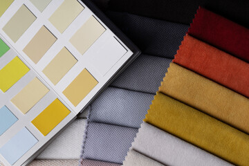 a variety of fabrics with a color palette