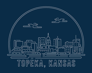 Topeka, Kansas - Cityscape with white abstract line corner curve modern style on dark blue background, building skyline city vector illustration design