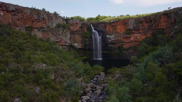 South Africa Waterfall drone aerial Berlin Falls Lisbon Sabie cinematic stunning peaceful waterfalls Nelsprit Johannesburg Mbombela most scenic cinematic spring greenery lush peaceful slow up motion