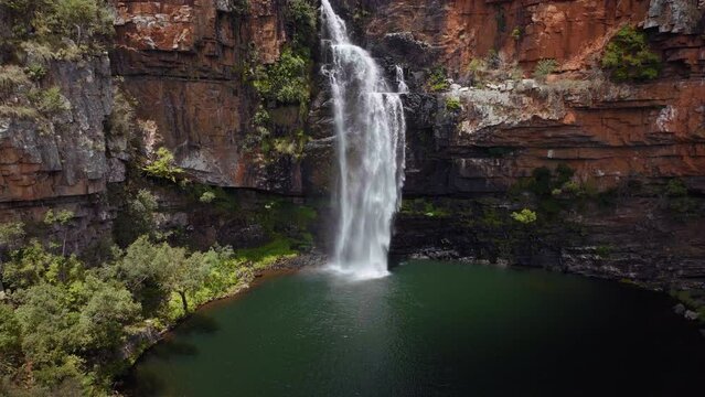 South Africa Waterfall drone aerial Berlin Falls Lisbon Sabie cinematic stunning peaceful waterfalls Nelsprit Johannesburg Mbombela most scenic cinematic spring greenery lush peaceful slow backward