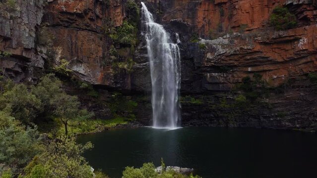 South Africa Waterfall drone aerial Berlin Falls Lisbon Sabie cinematic stunning peaceful waterfalls Nelsprit Johannesburg Mbombela most scenic cinematic spring greenery lush peaceful slow jib upward