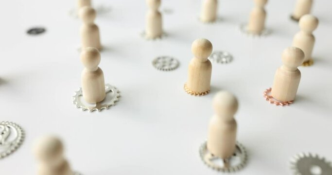 Crowd of people stand on gears. Business idea concept teamwork innovation cooperation and partnership