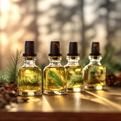 Bottles with essential oil. 3D illustration digital art design, generative AI