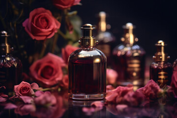 Obraz na płótnie Canvas Perfume and rose. 3D illustration digital art design, generative AI