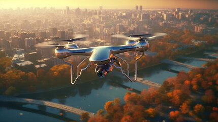 Cityscape Drone Aerials: Quadcopter Flying Over Urban Landscapes
