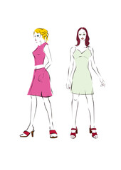 クールな二人の女性のファッションイラスト