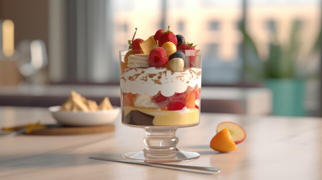 cream with fruits HD 8K wallpaper Stock Photographic Image
