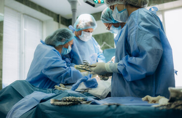 Classic cesarean section in the operating theater, labor room