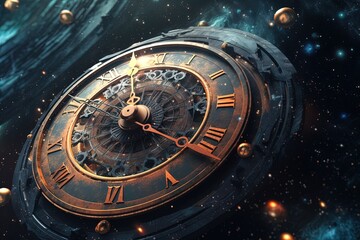 Clock in space time concept art