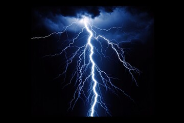 Wild lightning strike in blue and white