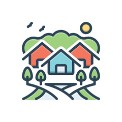 Color illustration icon for villages 