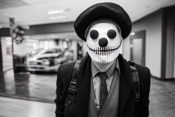 Man in robber mask in black and white