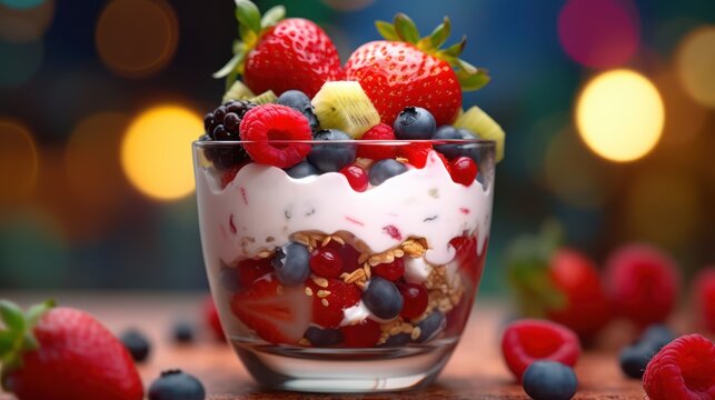 strawberries and cream HD 8K wallpaper Stock Photographic Image