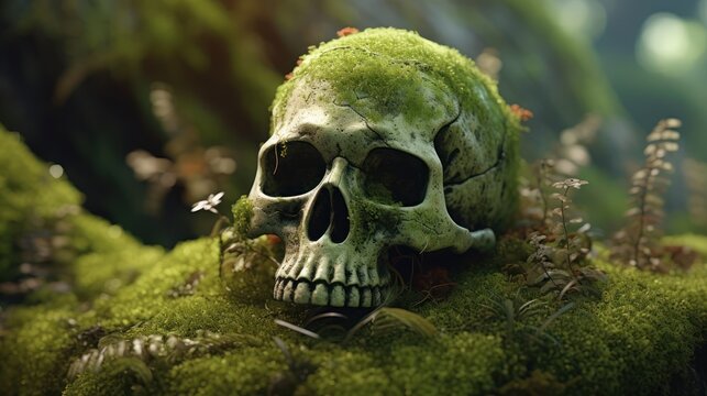 skull on the grass HD 8K wallpaper Stock Photographic Image