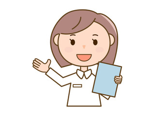 案内をする看護師さん_白衣を着た女性のイラストC