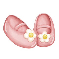 Pink baby shoes watercolor