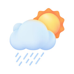 3D weather forecast icons Summer sun with thunderstorm and strong wind. 3d illustration