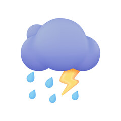 3D weather forecast icons Black cloud with thunder from a rainstorm. 3d illustration
