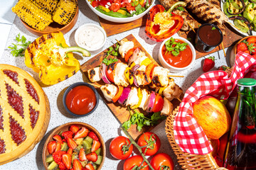 Various picnic food and drink