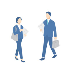 封筒を持って歩く就職活動中の男女