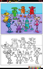 cartoon robots or droids characters group coloring page
