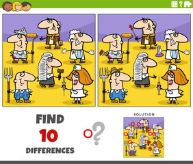 differences game with cartoon people of different professions