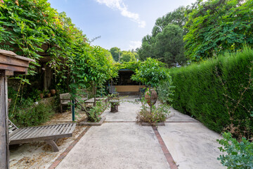 Sirince traditional house garden view in Turkey