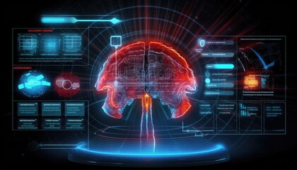 background with code. Human brain and technology