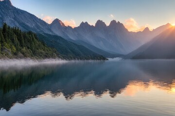 Fototapeta premium sunrise in the mountains, generative ai