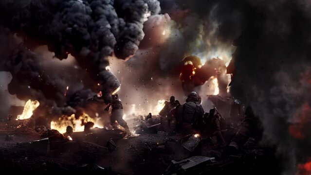World at war battlefield concept
Smoke soldiers and debris, illustration concept
