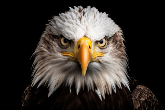 Focus portrait of eagle face on black background. Generative AI