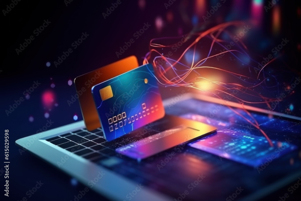 Wall mural digital credit card online payment digital internet network with global internet network connection.
