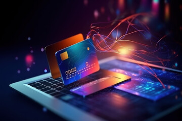 digital credit card online payment Digital internet network with global internet network connection. financial concept. Generative AI - obrazy, fototapety, plakaty