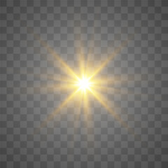 Vector glow light effect. Light png. Transparent sunlight. Special flash light effect. Spotlight beams isolated on transparent background.