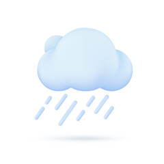 3D weather forecast icons white clouds in the rainy season with strong winds and rain