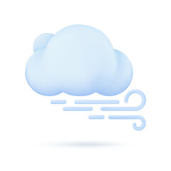 3D weather forecast icons white clouds in the rainy season with strong winds and rain