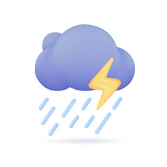 3D weather forecast icons Black cloud with thunder from a rainstorm. 3d illustration