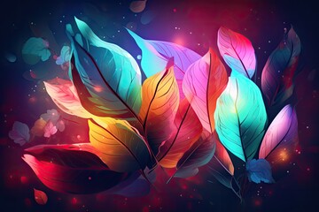 Magical background of beautiful glowing colorful leaves.