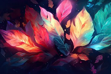 Abstract illustration of fantastic colorful leaves.