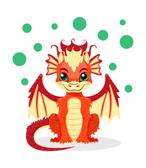 Cute red dragon. Vector illustration
