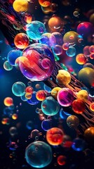illustration, bubbles of different colors floating, ai generative