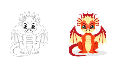 Cute red dragon, set on a white background. Set. Vector illustration